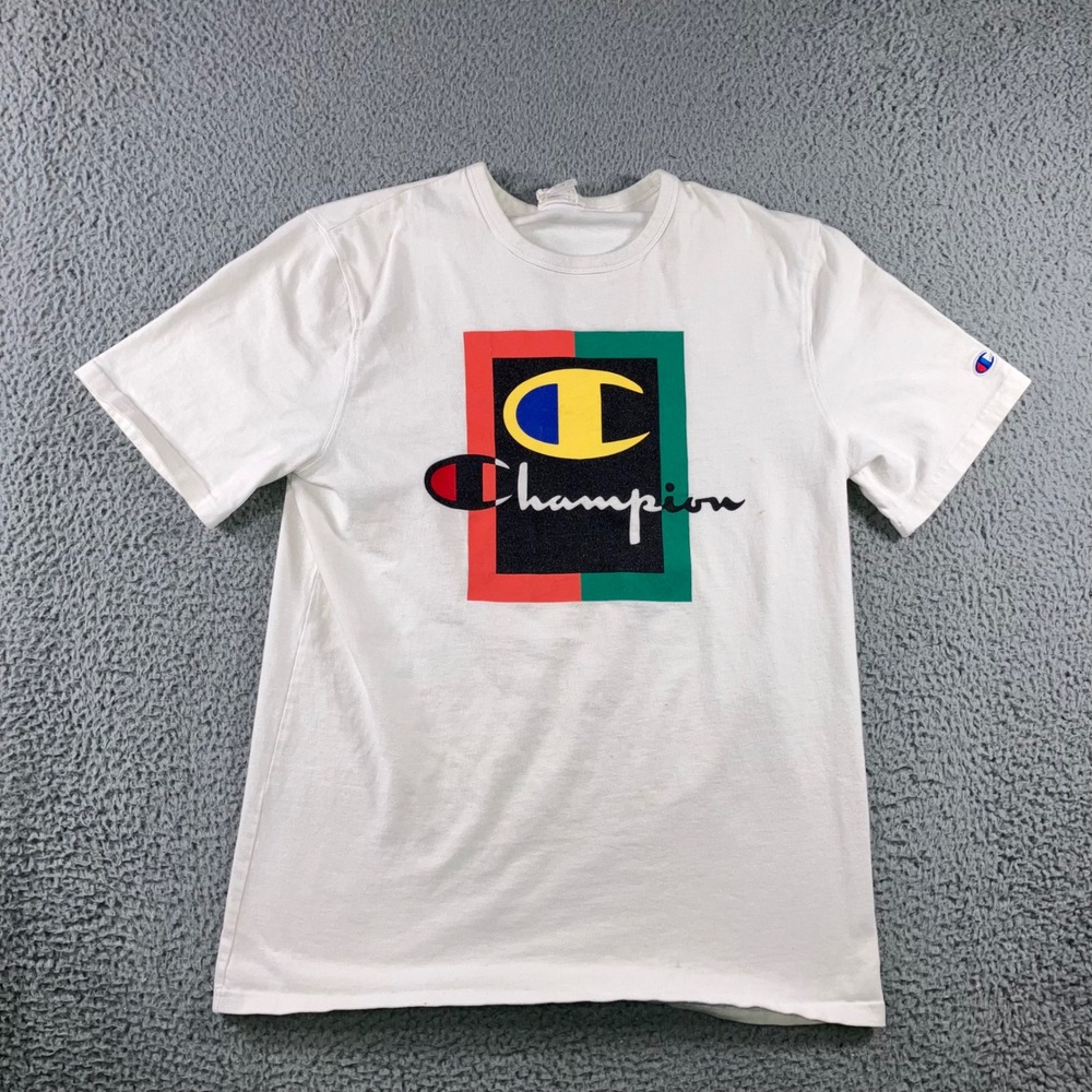 Vintage Champion Graphic T Shirt Men L Colorblock Logo 90s Retro Y2K Streetwear‎ - Picture 1 of 10